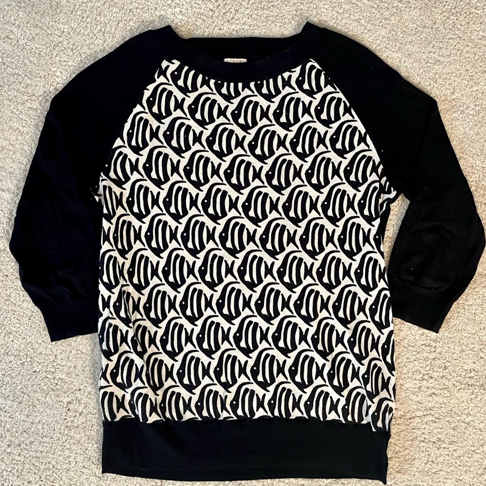 J. Crew navy and white nautical fish print lightweight summer sweater Sz S